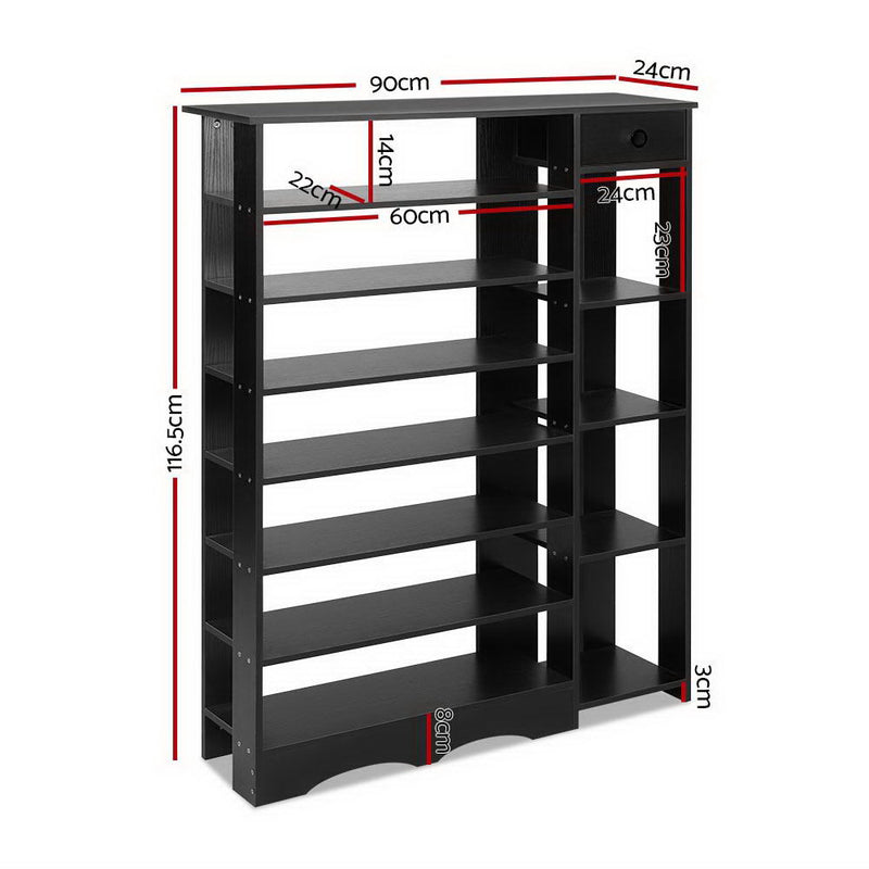 Shoe Cabinet Shoes Organiser Storage Rack Shelf Wooden 32 Pairs Black