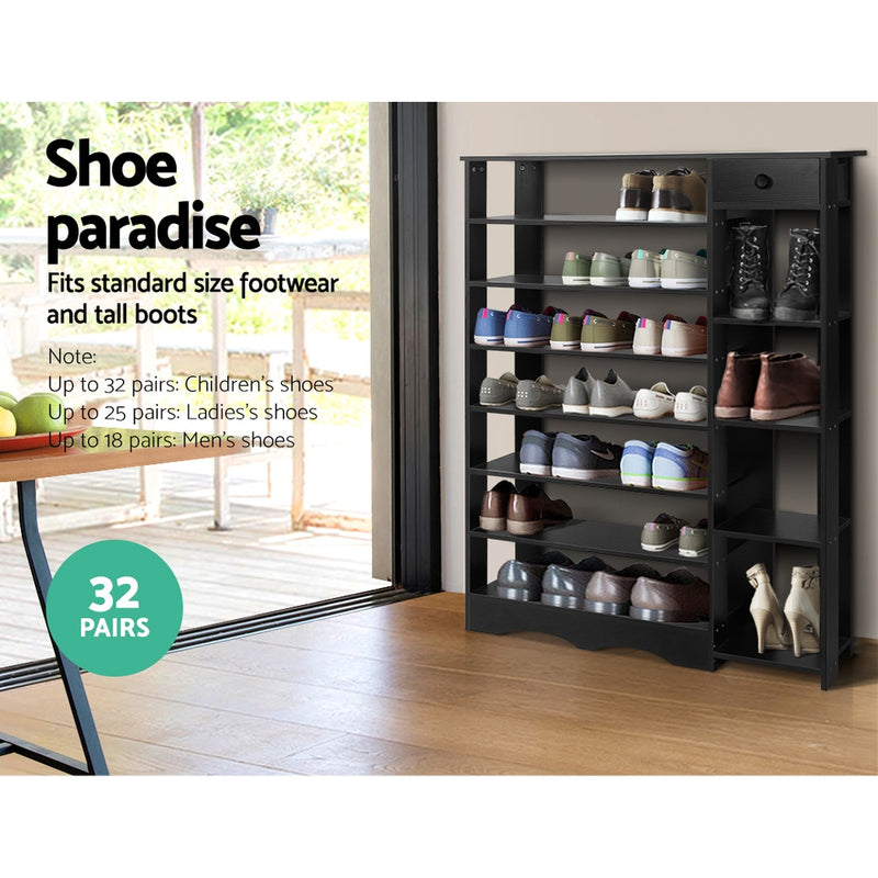 Shoe Cabinet Shoes Organiser Storage Rack Shelf Wooden 32 Pairs Black