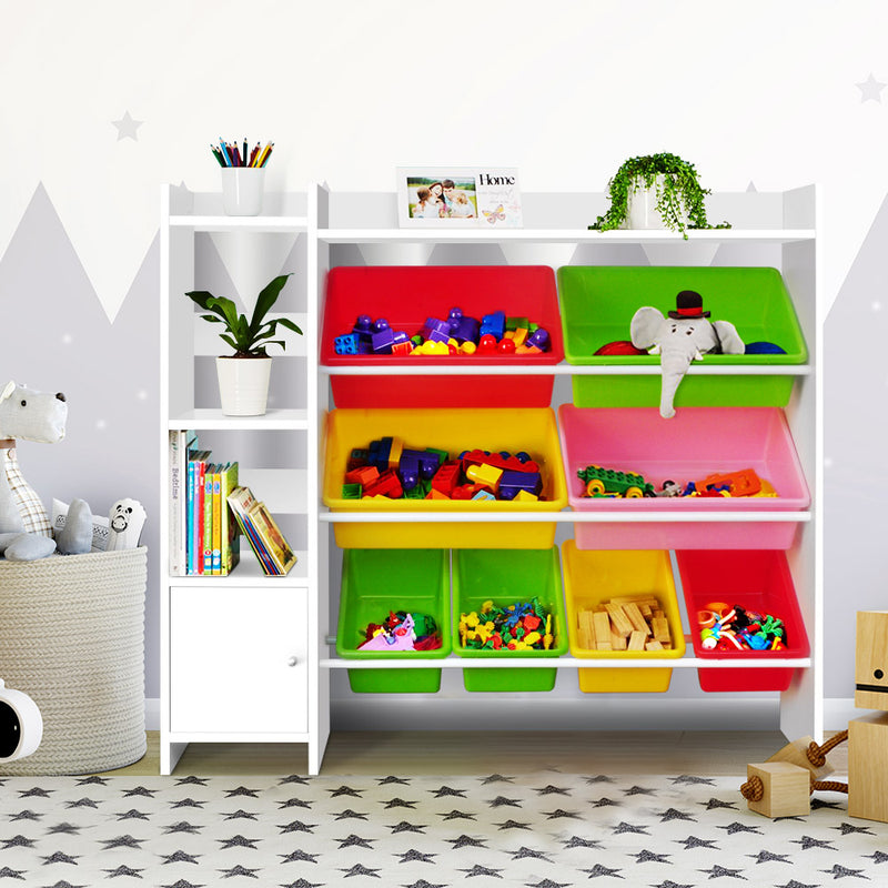 8 Bins Kids Toy Box Storage Organiser Display Bookshelf Drawer Cabinet