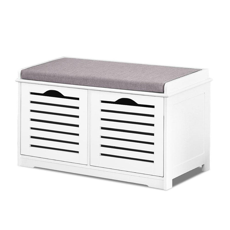 Fabric Shoe Bench with Drawers - White & Grey