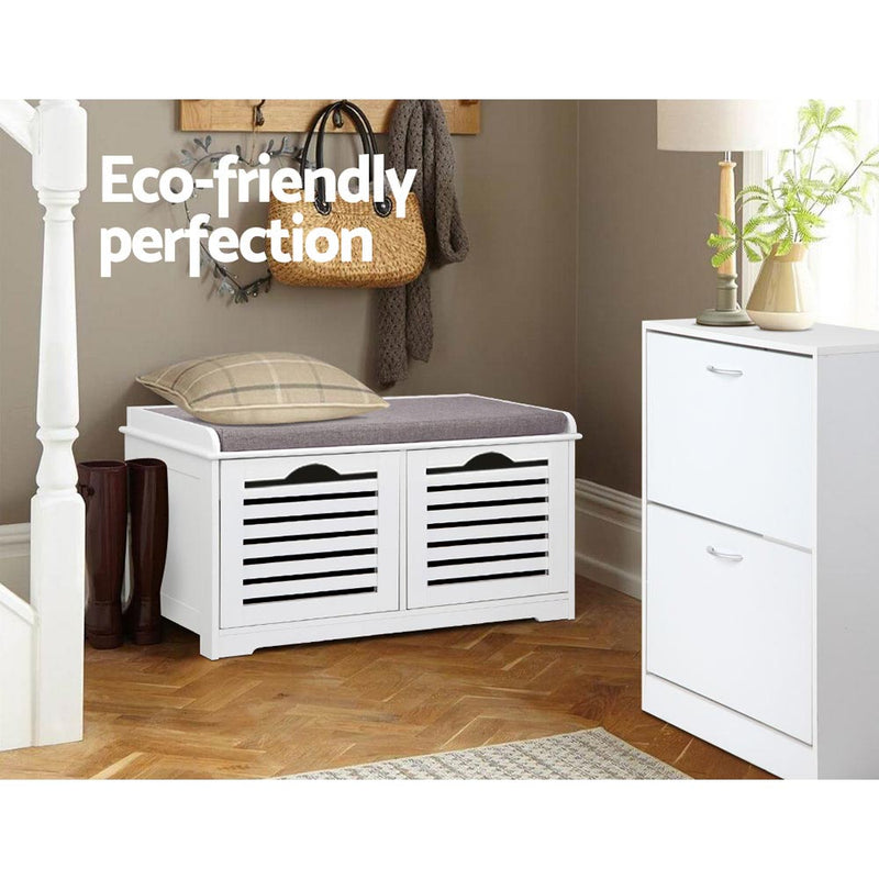 Fabric Shoe Bench with Drawers - White & Grey