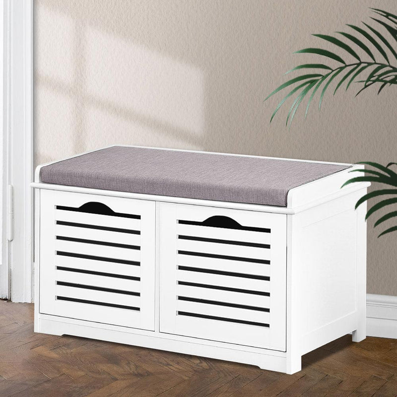 Fabric Shoe Bench with Drawers - White & Grey