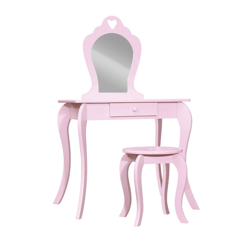 Kids Vanity Dressing Table Stool Set Mirror Drawer Children Makeup Pink