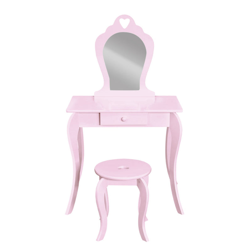 Kids Vanity Dressing Table Stool Set Mirror Drawer Children Makeup Pink