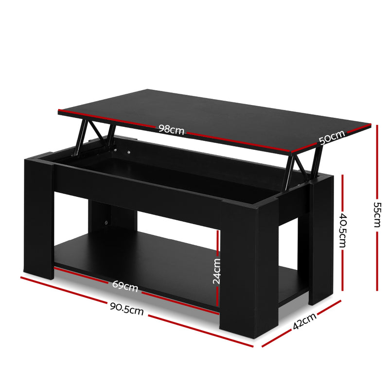 Lift Up Top Coffee Table Storage Shelf Black