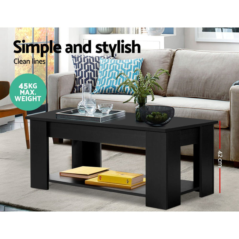 Lift Up Top Coffee Table Storage Shelf Black