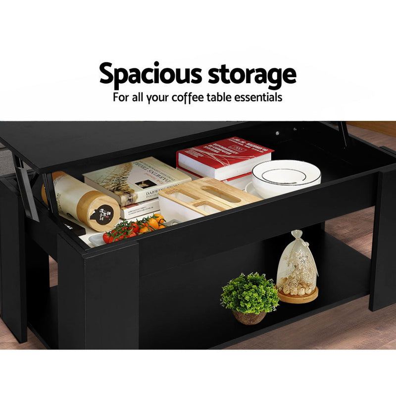 Lift Up Top Coffee Table Storage Shelf Black