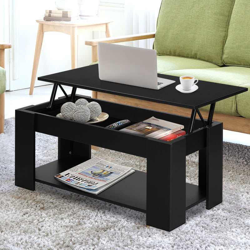 Lift Up Top Coffee Table Storage Shelf Black