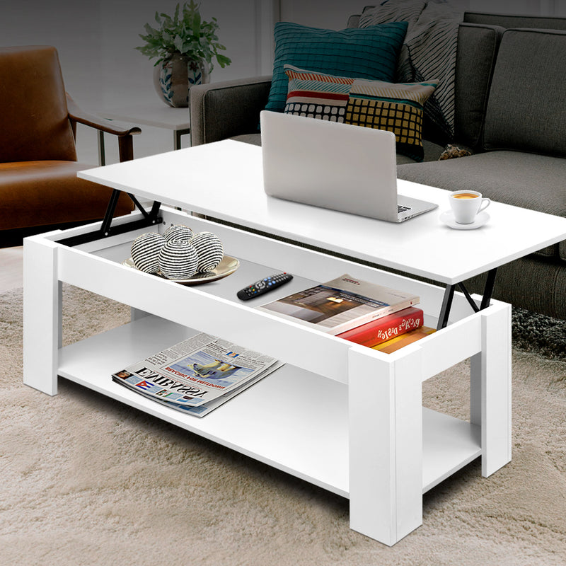 Lift Up Top Mechanical Coffee Table - White