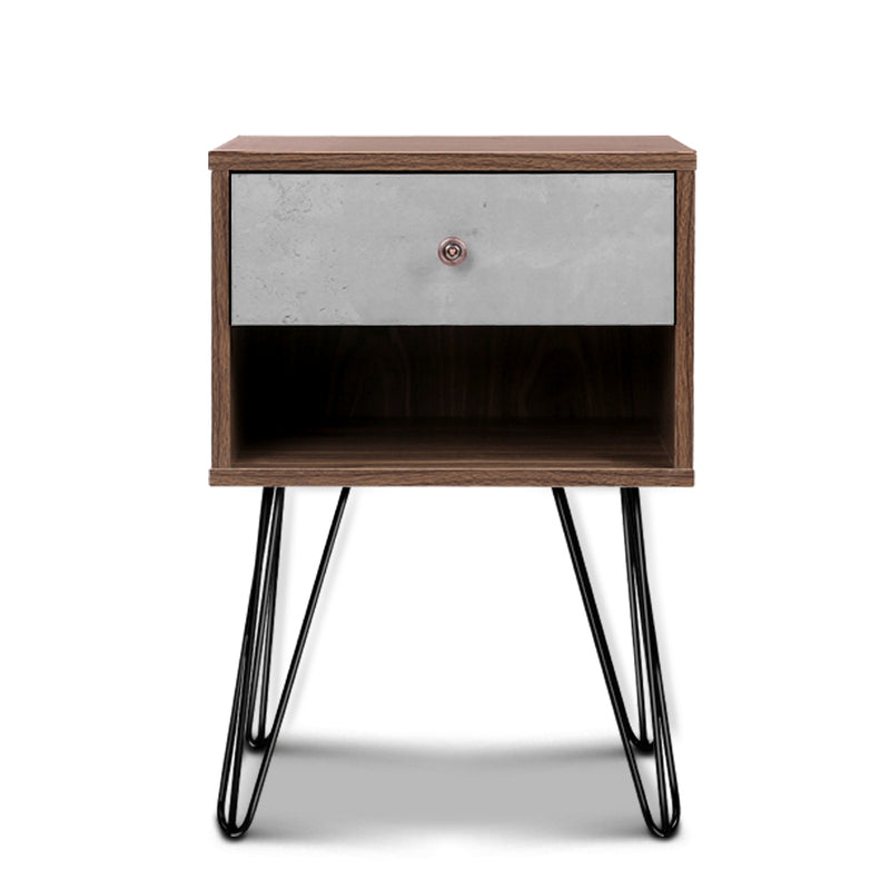 Bedside Table with Drawer - Grey & Walnut