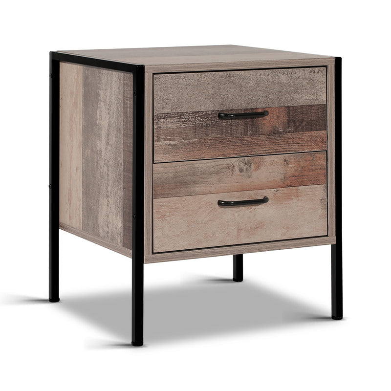 Bedside Table Drawers Nightstand Metal Oak