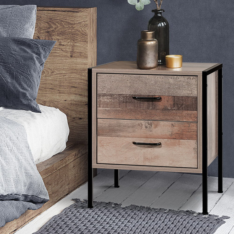 Bedside Table Drawers Nightstand Metal Oak