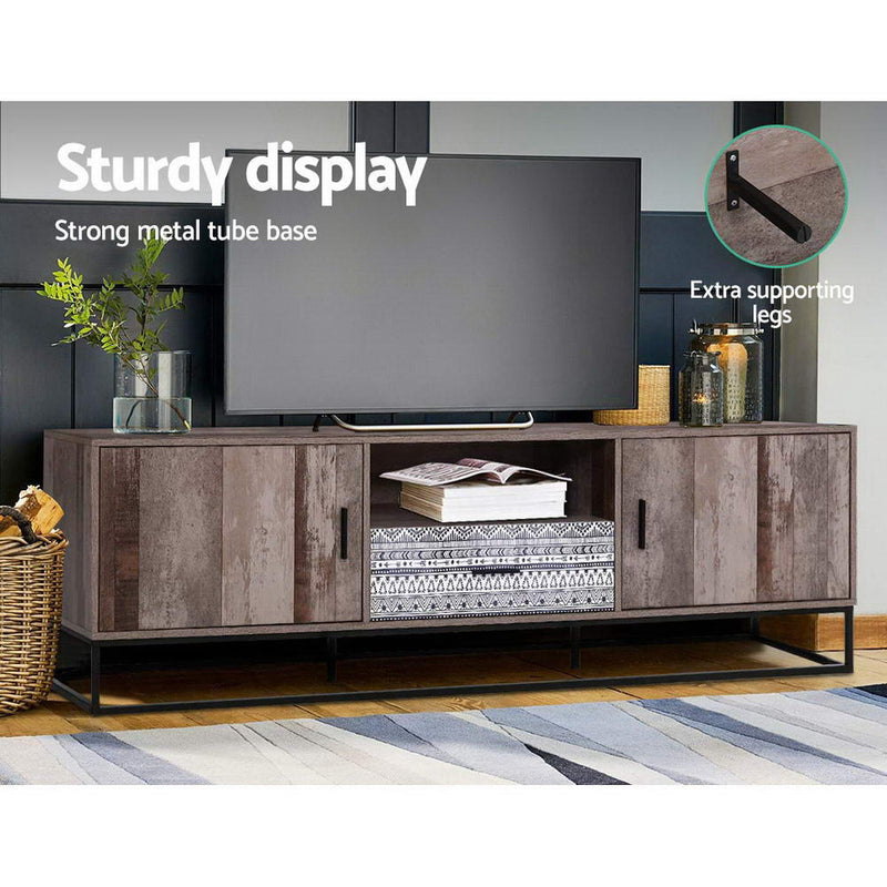 TV Cabinet Entertainment Unit Stand Storage Wooden Industrial Rustic 180cm