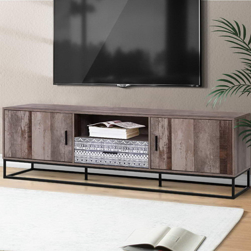 TV Cabinet Entertainment Unit Stand Storage Wooden Industrial Rustic 180cm