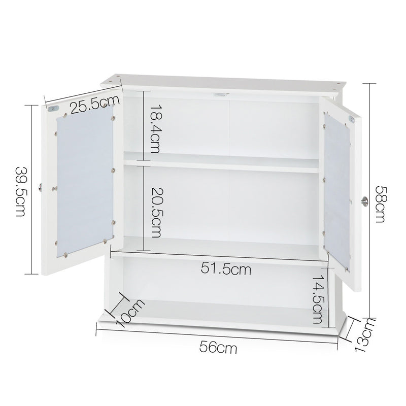 Bathroom Tallboy Storage Cabinet with Mirror - White