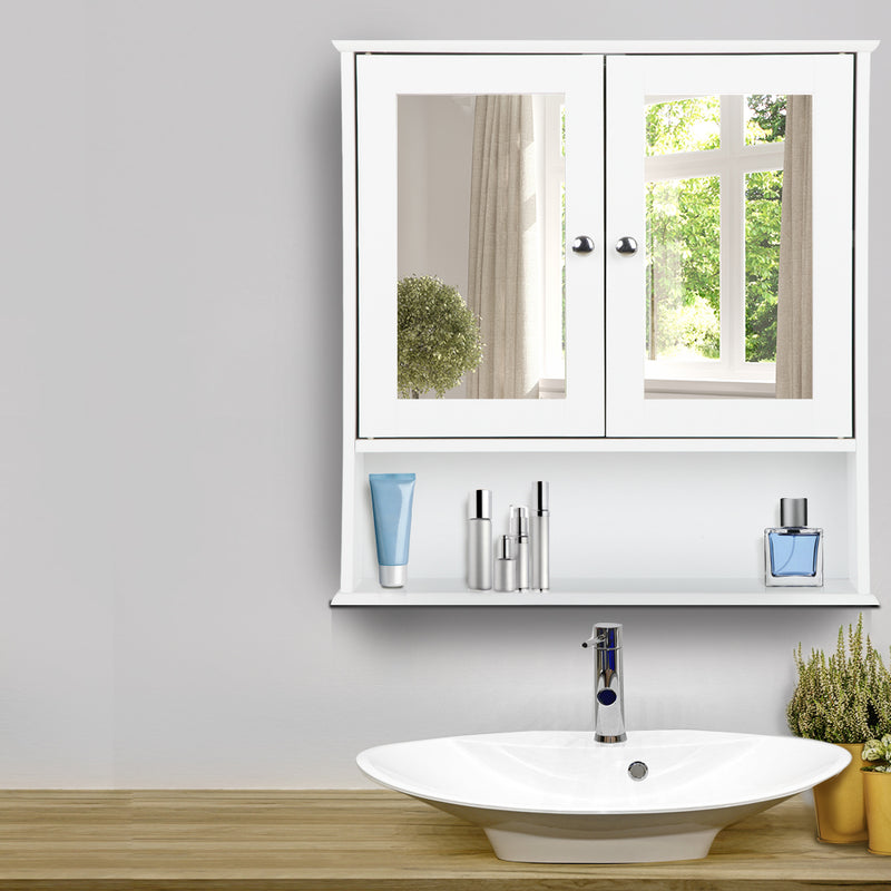 Bathroom Tallboy Storage Cabinet with Mirror - White