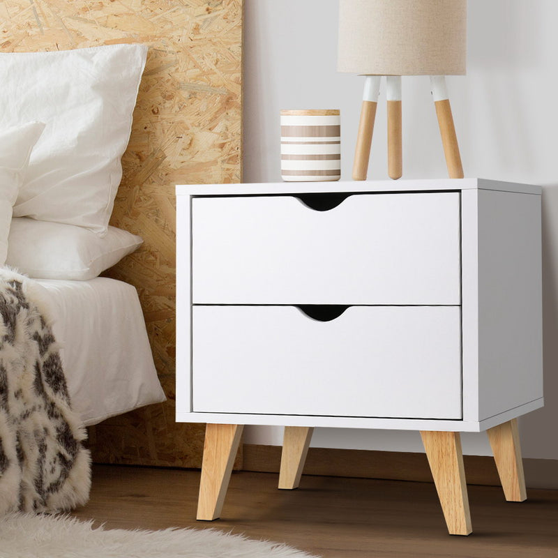 2 Drawer Wooden Bedside Tables - White