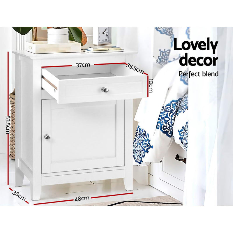 Bedside Tables Big Storage Drawers Cabinet Nightstand Lamp Chest White