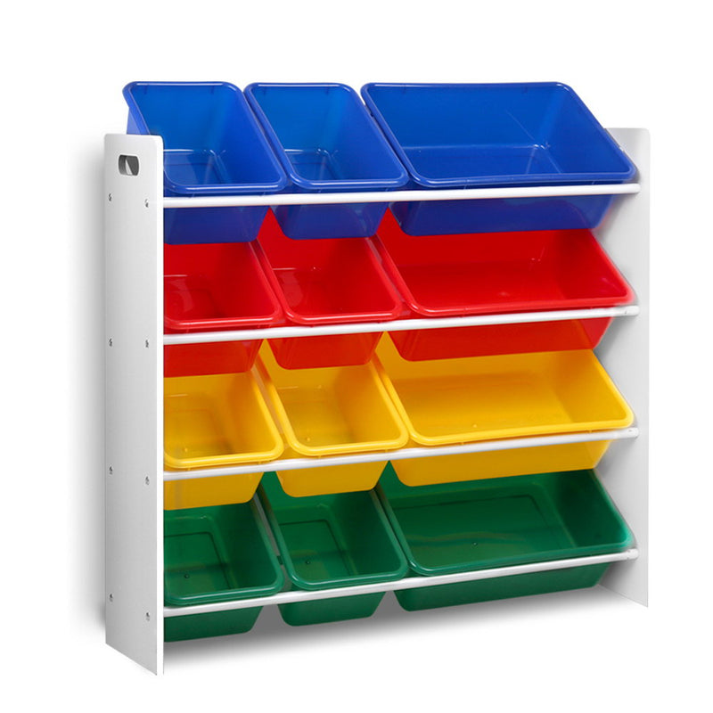 12 Plastic Bins Kids Toy Organiser Box Bookshelf Storage Rack Cabinet