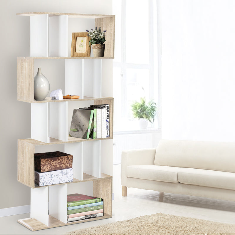 5 Tier Display Book Storage Shelf Unit - White Brown