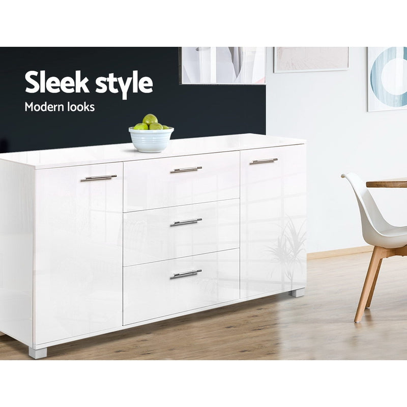 High Gloss Sideboard Storage Cabinet Cupboard - White