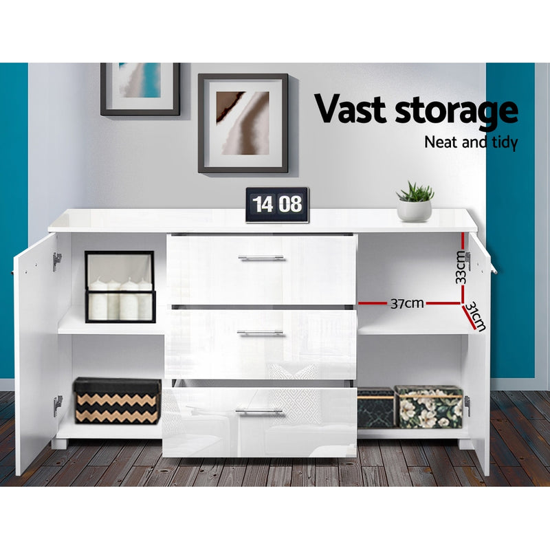 High Gloss Sideboard Storage Cabinet Cupboard - White