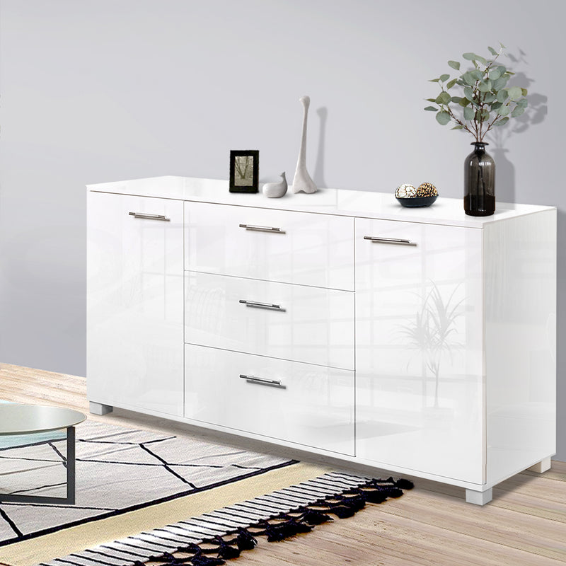 High Gloss Sideboard Storage Cabinet Cupboard - White