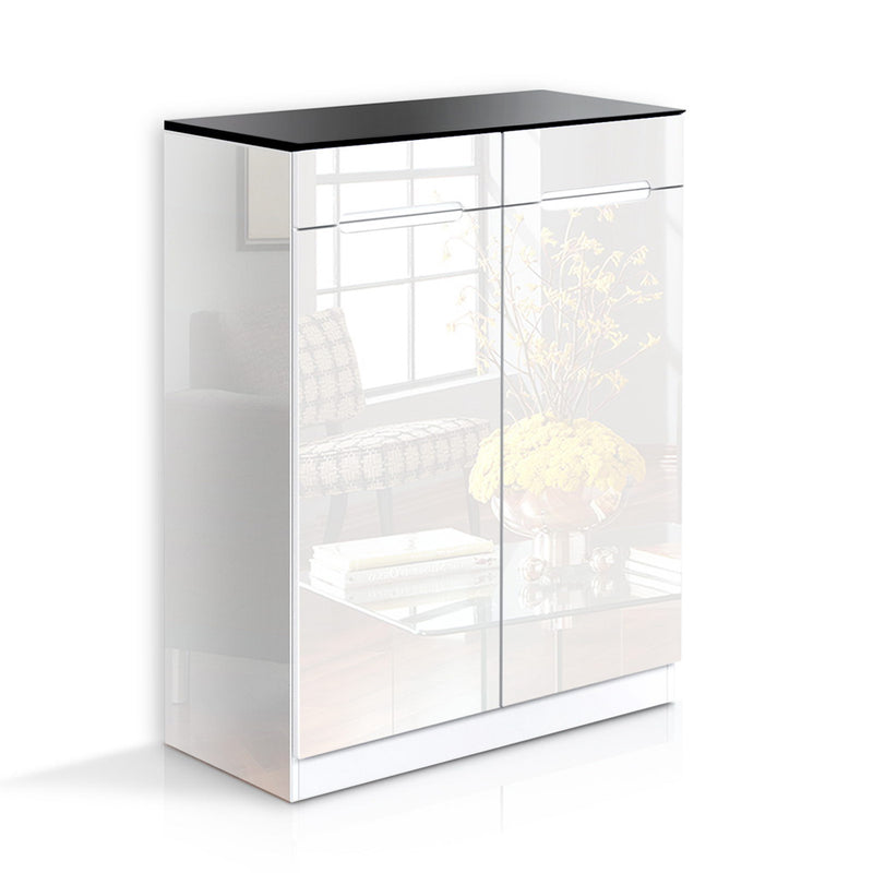 High Gloss Shoe Cabinet Rack- Black & White