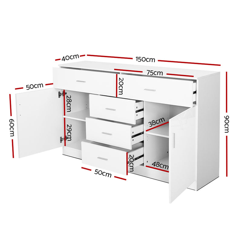 Buffet Sideboard Cabinet High Gloss Storage Dresser Table Cupboard White