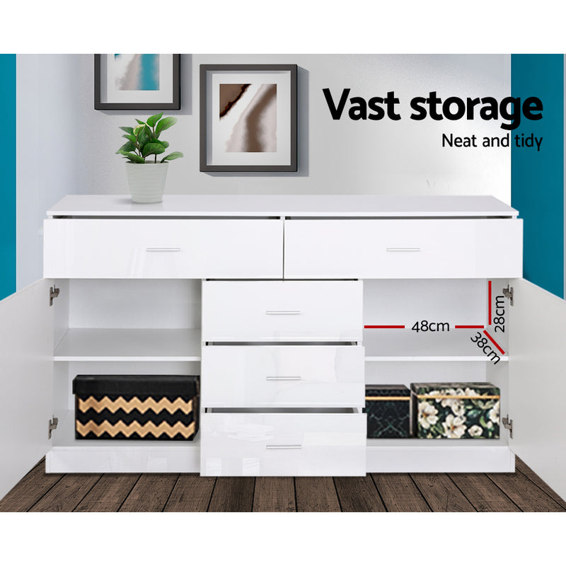 Buffet Sideboard Cabinet High Gloss Storage Dresser Table Cupboard White