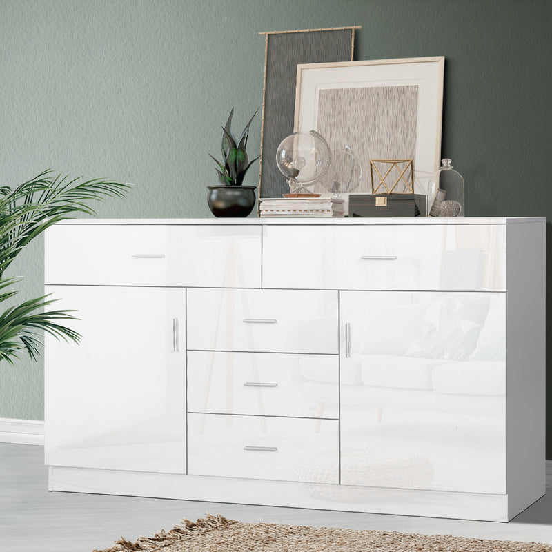 Buffet Sideboard Cabinet High Gloss Storage Dresser Table Cupboard White