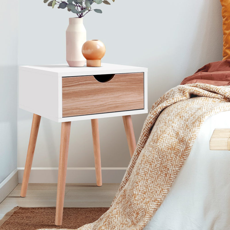 Bedside Tables Drawers Side Table Storage Cabinet Nightstand Solid Wood Legs Bedroom White