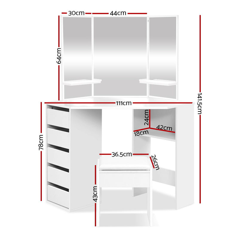 Corner Dressing Table With Mirror Stool White Mirrors Makeup Tables Chair