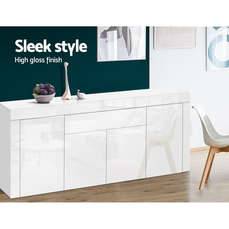 Buffet Sideboard Cabinet High Gloss Storage 4 Doors Cupboard Hall White