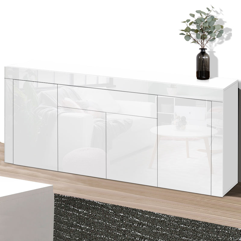 Buffet Sideboard Cabinet High Gloss Storage 4 Doors Cupboard Hall White