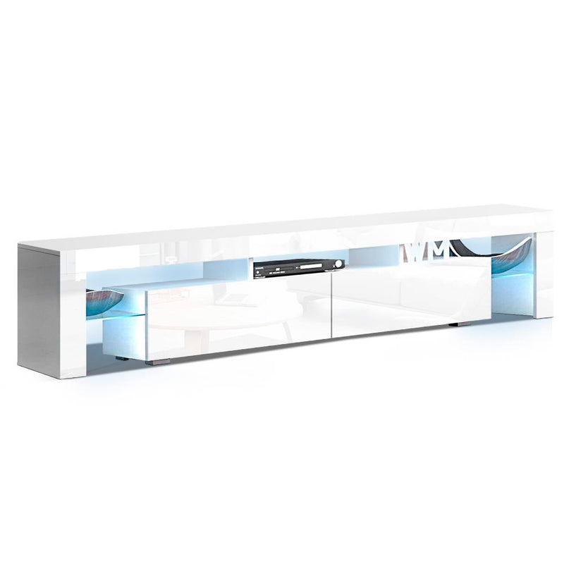 TV Cabinet Entertainment Unit Stand RGB LED Gloss Furniture 2 Drawers 200cm White