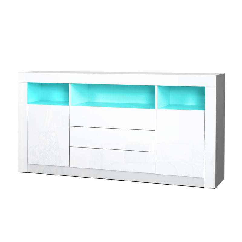 Buffet Sideboard Cabinet 3 Drawers High Gloss Storage Cupboard LED