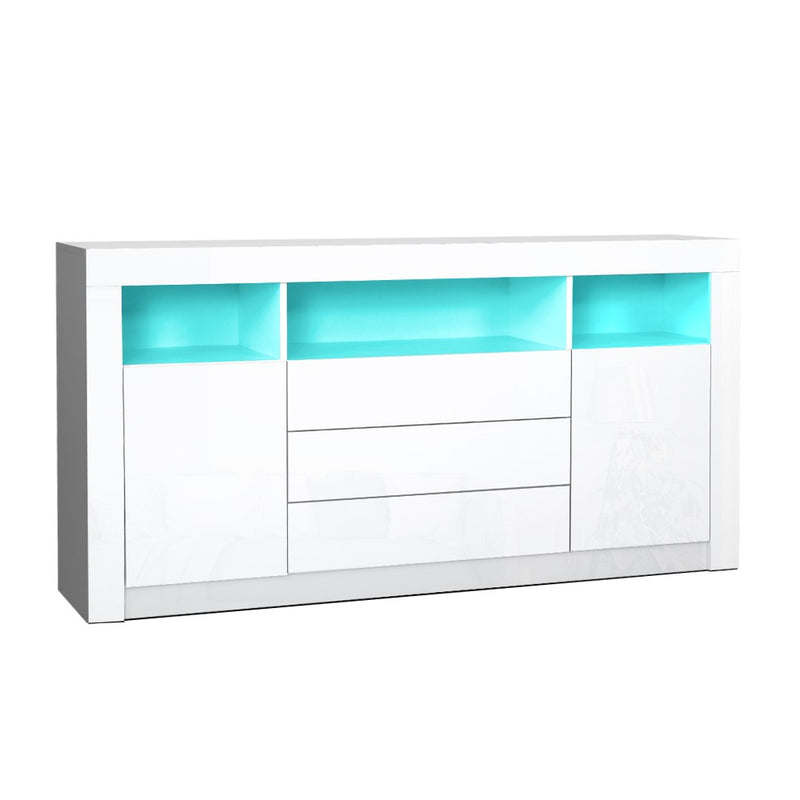 Buffet Sideboard Cabinet 3 Drawers High Gloss Storage Cupboard LED