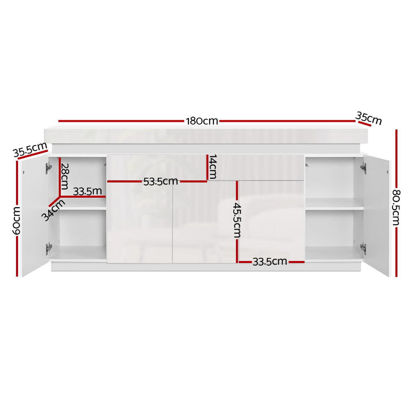 180cm LED Buffet Sideboard Cabinet High Gloss Storage Cupboard Drawers