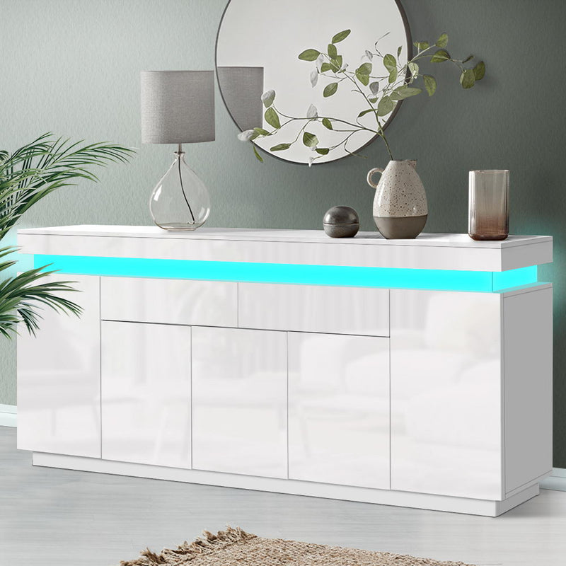 180cm LED Buffet Sideboard Cabinet High Gloss Storage Cupboard Drawers