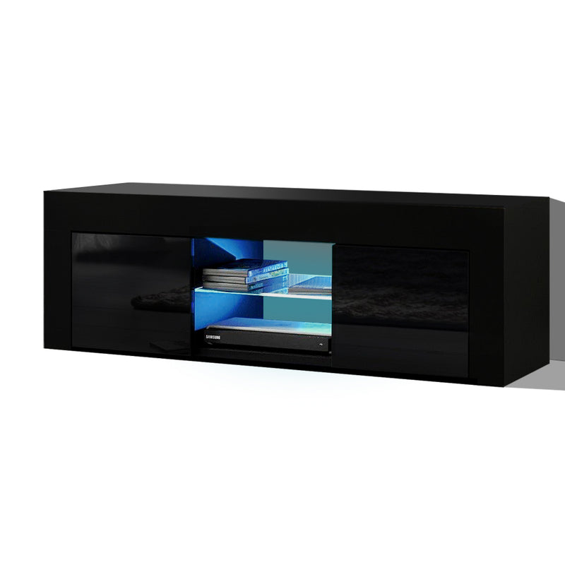 130cm RGB LED TV Stand Cabinet Entertainment Unit Gloss Furniture Black