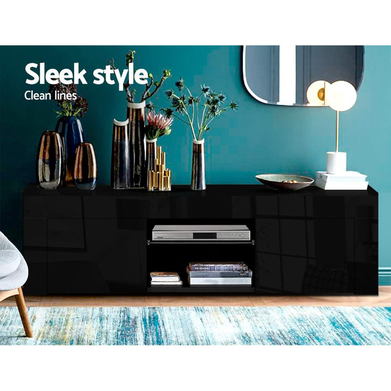 130cm RGB LED TV Stand Cabinet Entertainment Unit Gloss Furniture Black