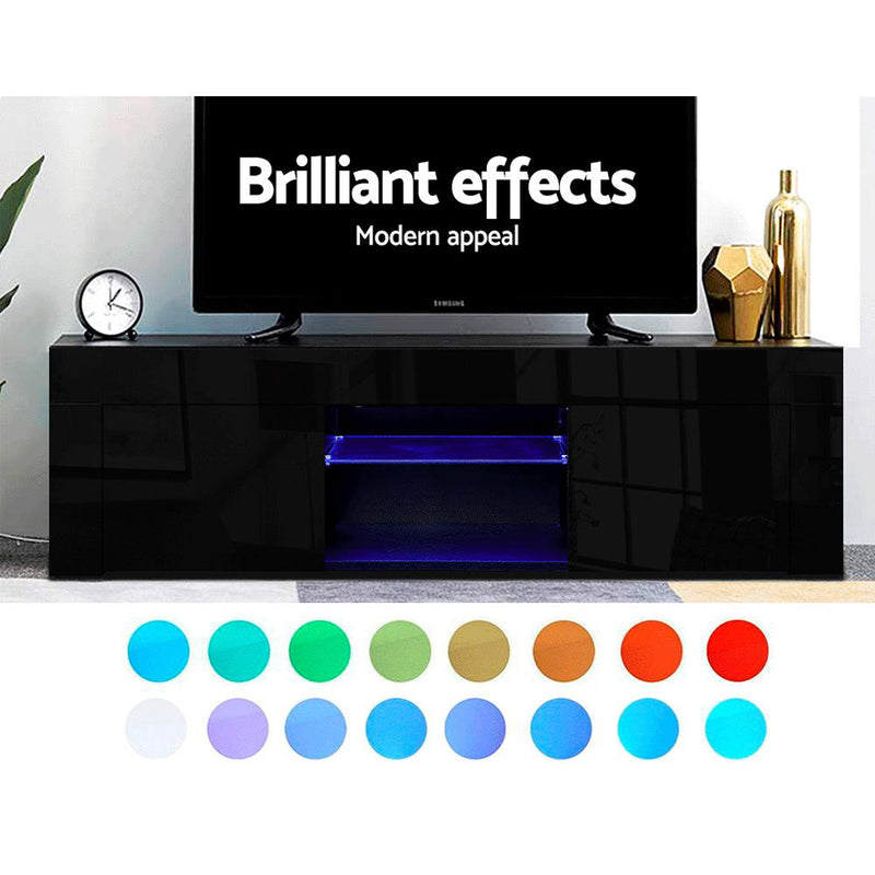 130cm RGB LED TV Stand Cabinet Entertainment Unit Gloss Furniture Black