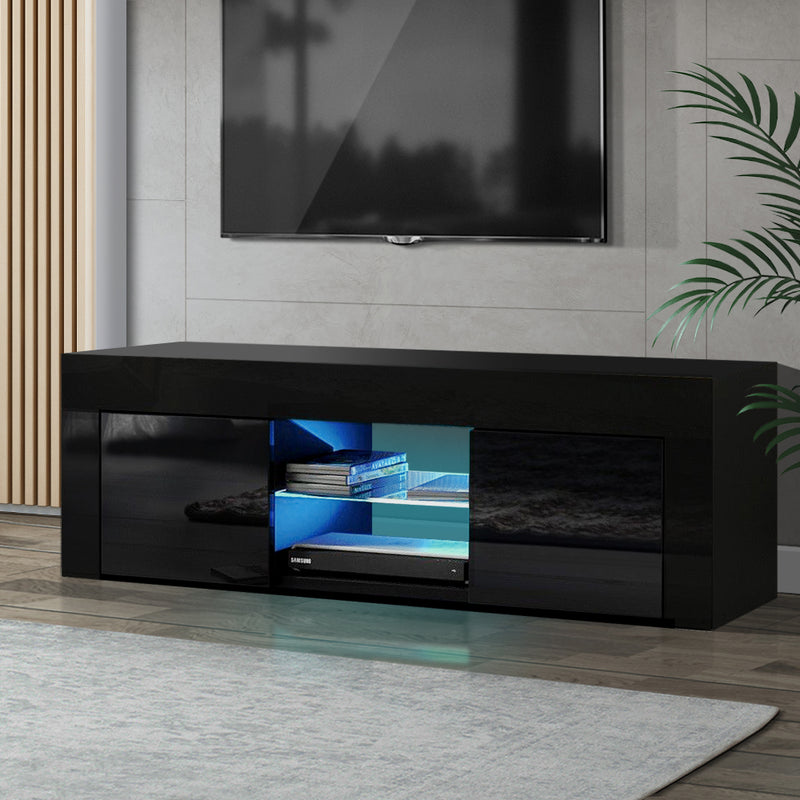 130cm RGB LED TV Stand Cabinet Entertainment Unit Gloss Furniture Black