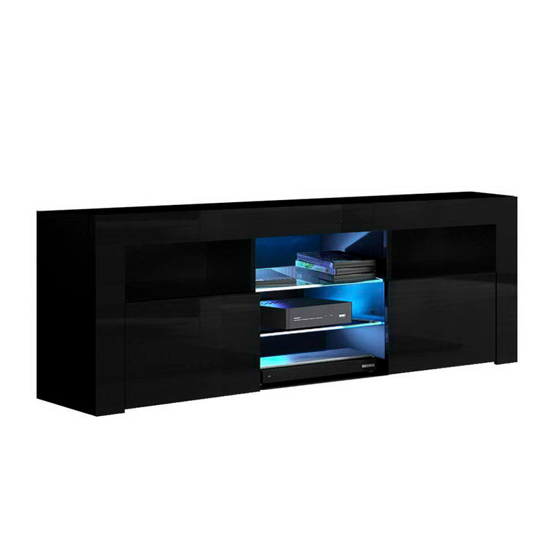 145cm RGB LED TV Cabinet Entertainment Unit Stand Gloss Furniture Black