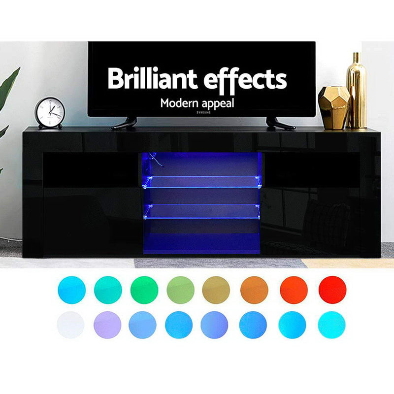 145cm RGB LED TV Cabinet Entertainment Unit Stand Gloss Furniture Black