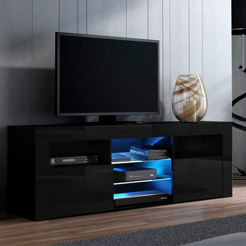 145cm RGB LED TV Cabinet Entertainment Unit Stand Gloss Furniture Black