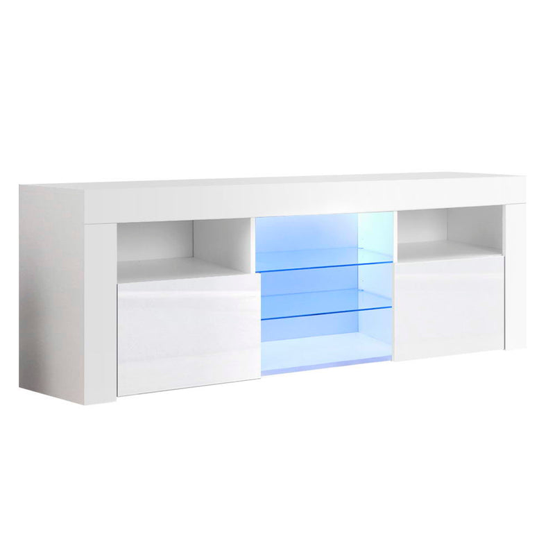 TV Cabinet Entertainment Unit Stand RGB LED Gloss Furniture 145cm White