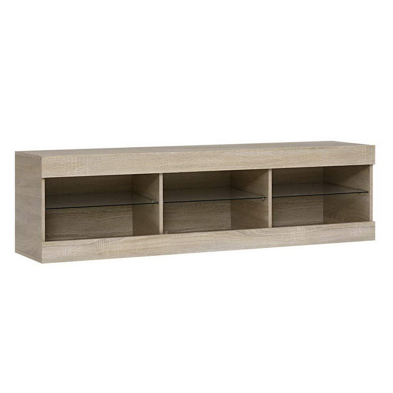 TV Cabinet Entertainment Unit Stand RGB LED Glass Shelf Storage 150cm Oak