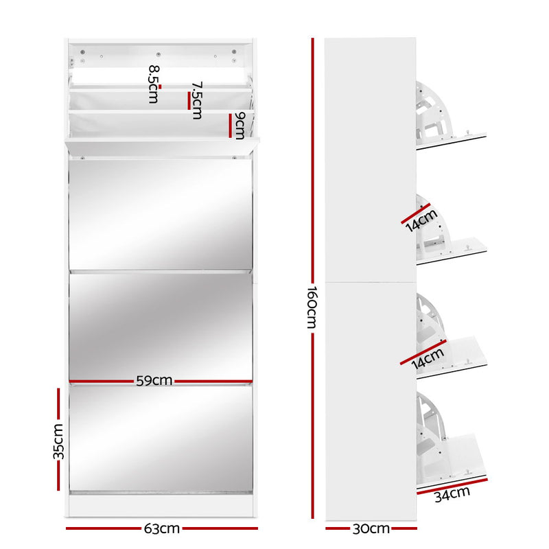 Shoe Cabinet Mirror Shoes Storage Rack Organiser 60 Pairs Cupboard Shelf